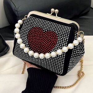 Fashionable Diamond & Chain Décor Clutch Bag With Handle